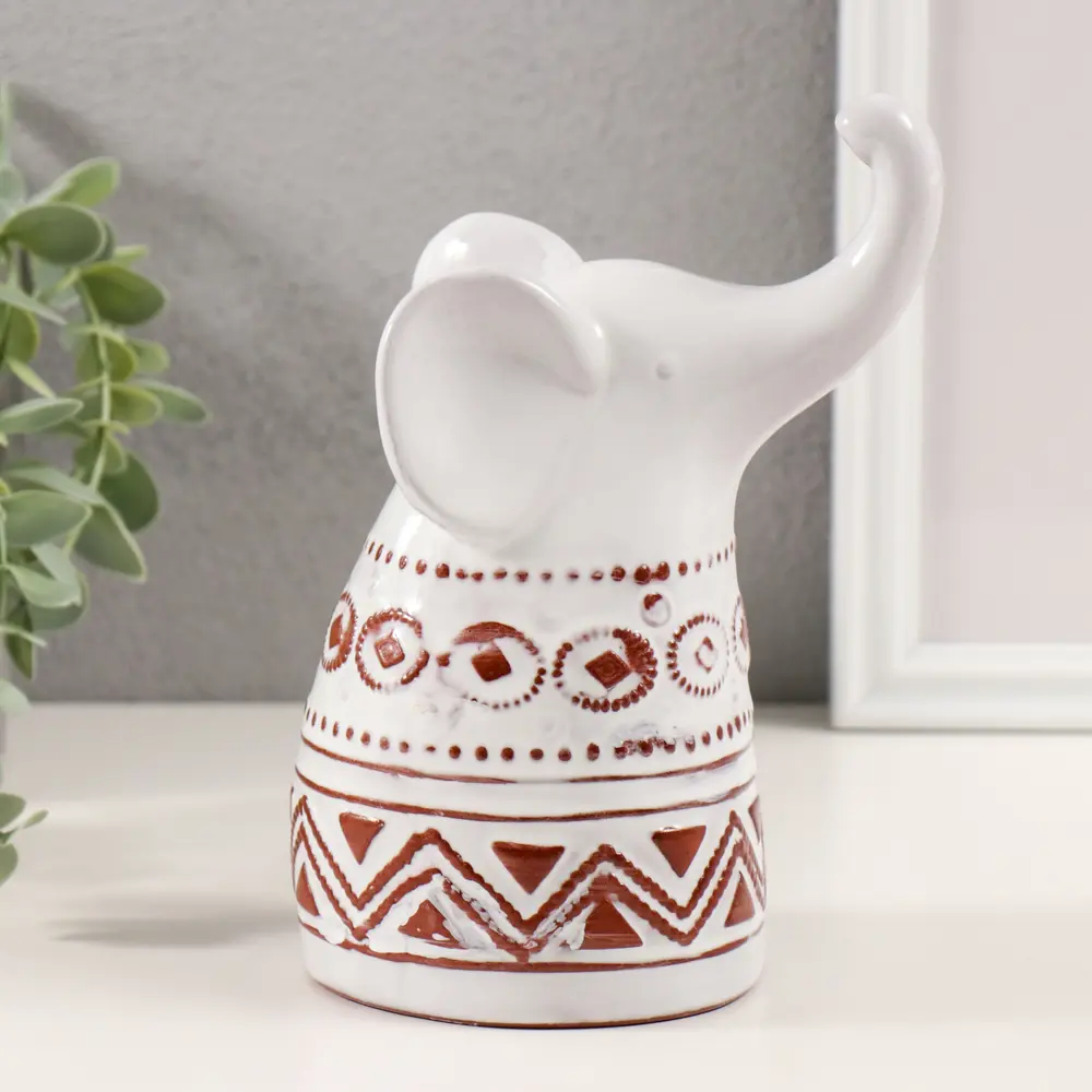 Фото Сувенир керамика Слон. Этнические узоры белый состаренный 85х105х17 см 9735311