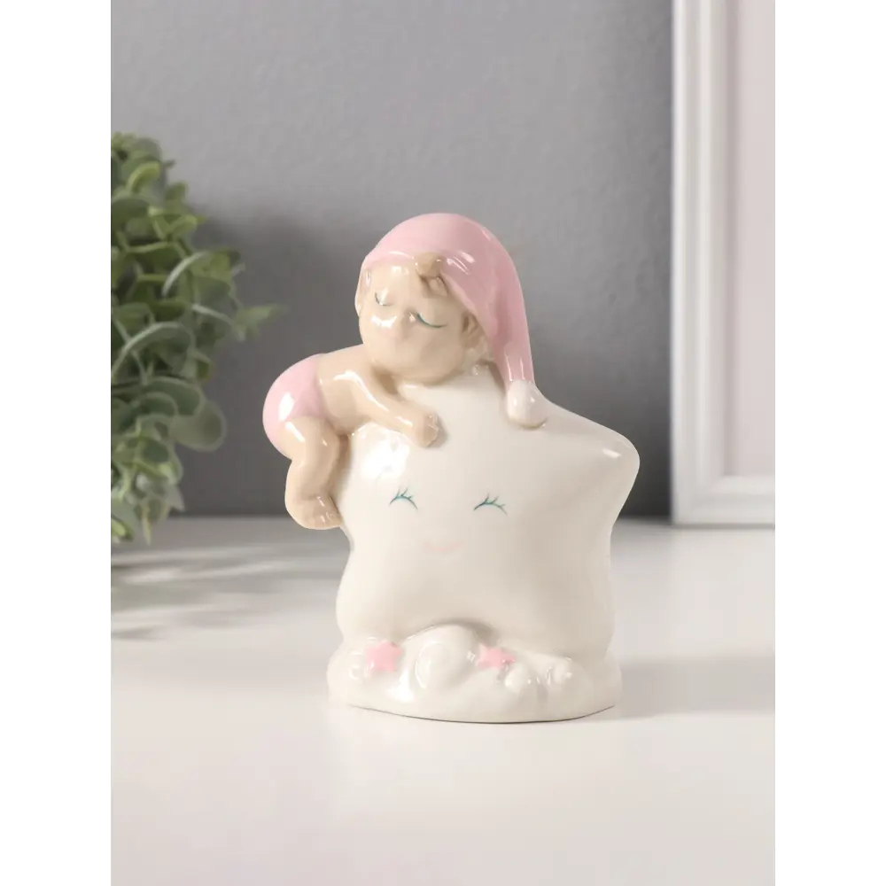 Фото 2 Сувенир керамика свет Малышка в розовом колпаке на звёздочке 6х105х125 см 10495285