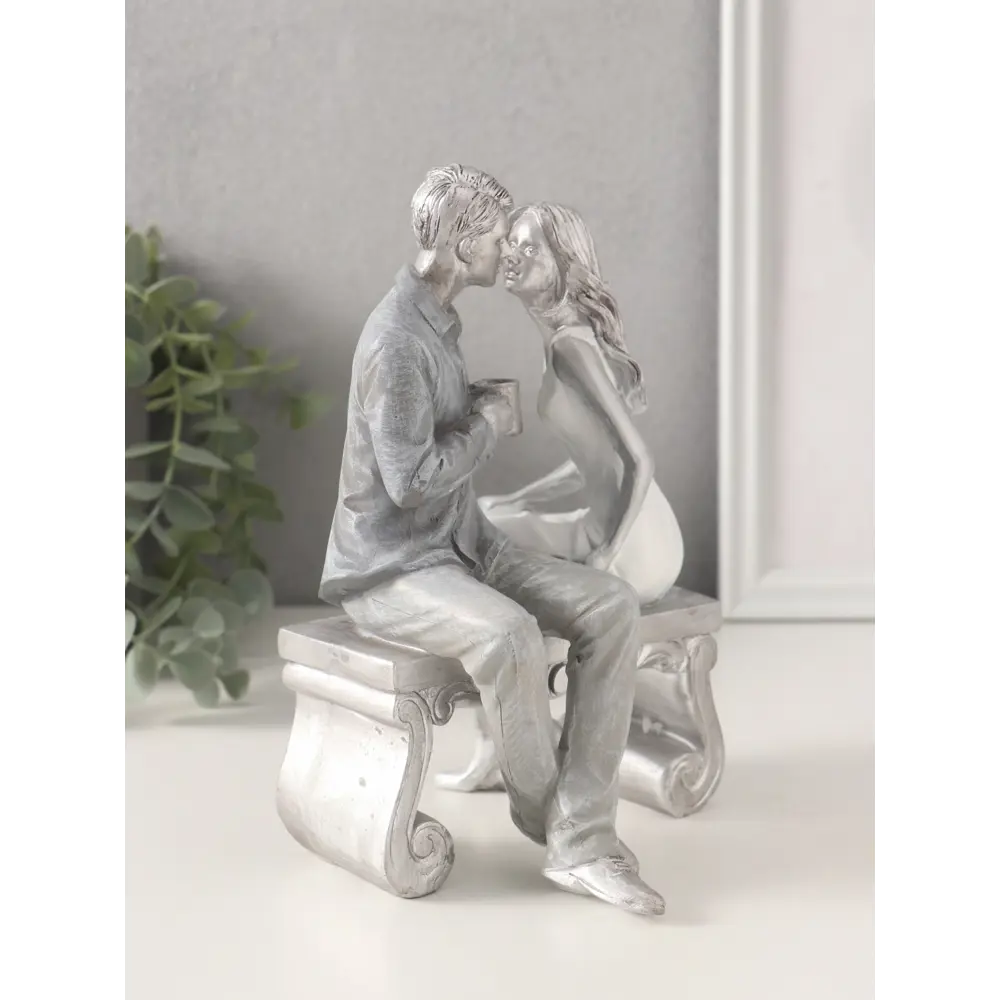 Фото 2 Сувенир полистоун Парочка - свидание за чашечкой кофе бело-голубой 135х125х185 см 10740298