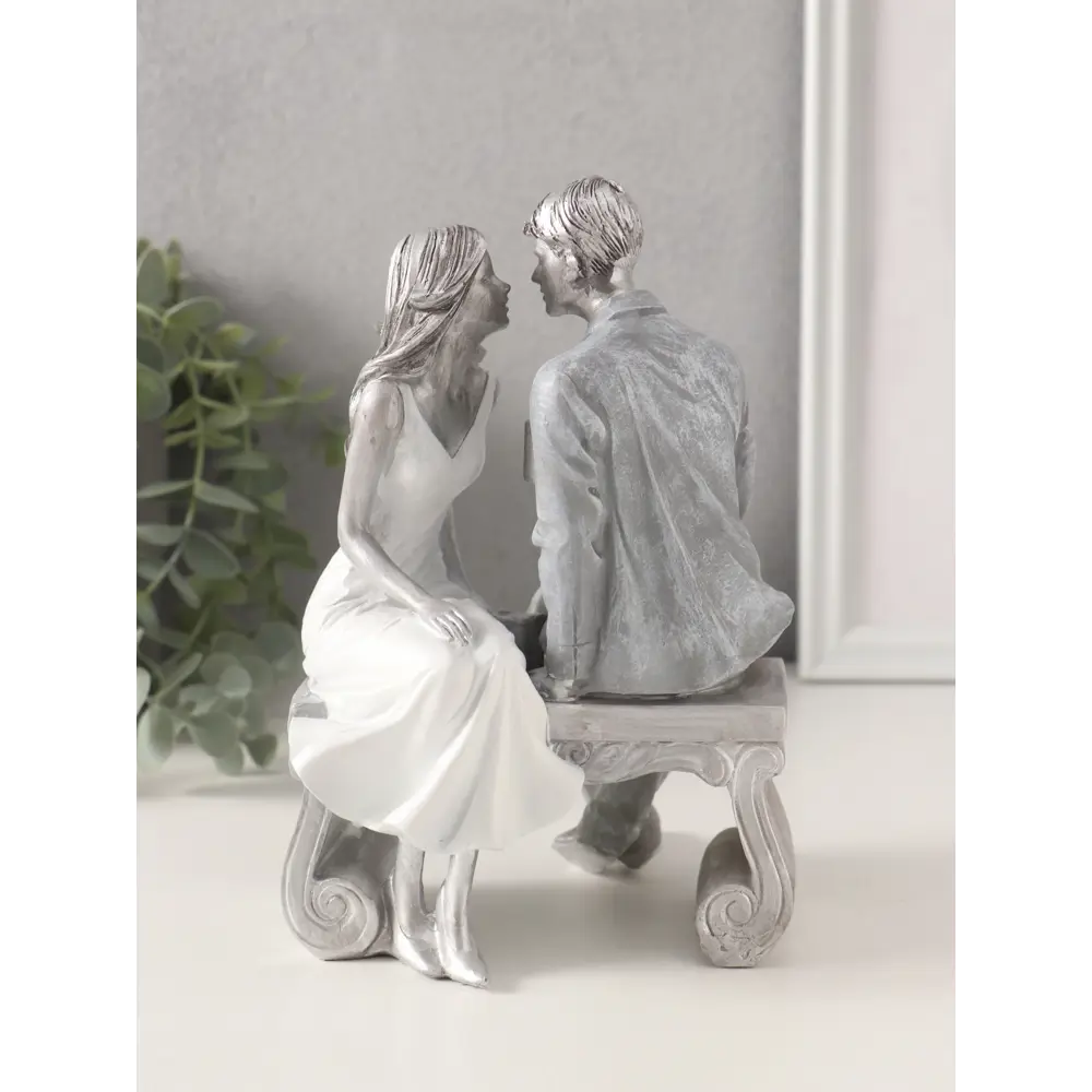 Фото 3 Сувенир полистоун Парочка - свидание за чашечкой кофе бело-голубой 135х125х185 см 10740298