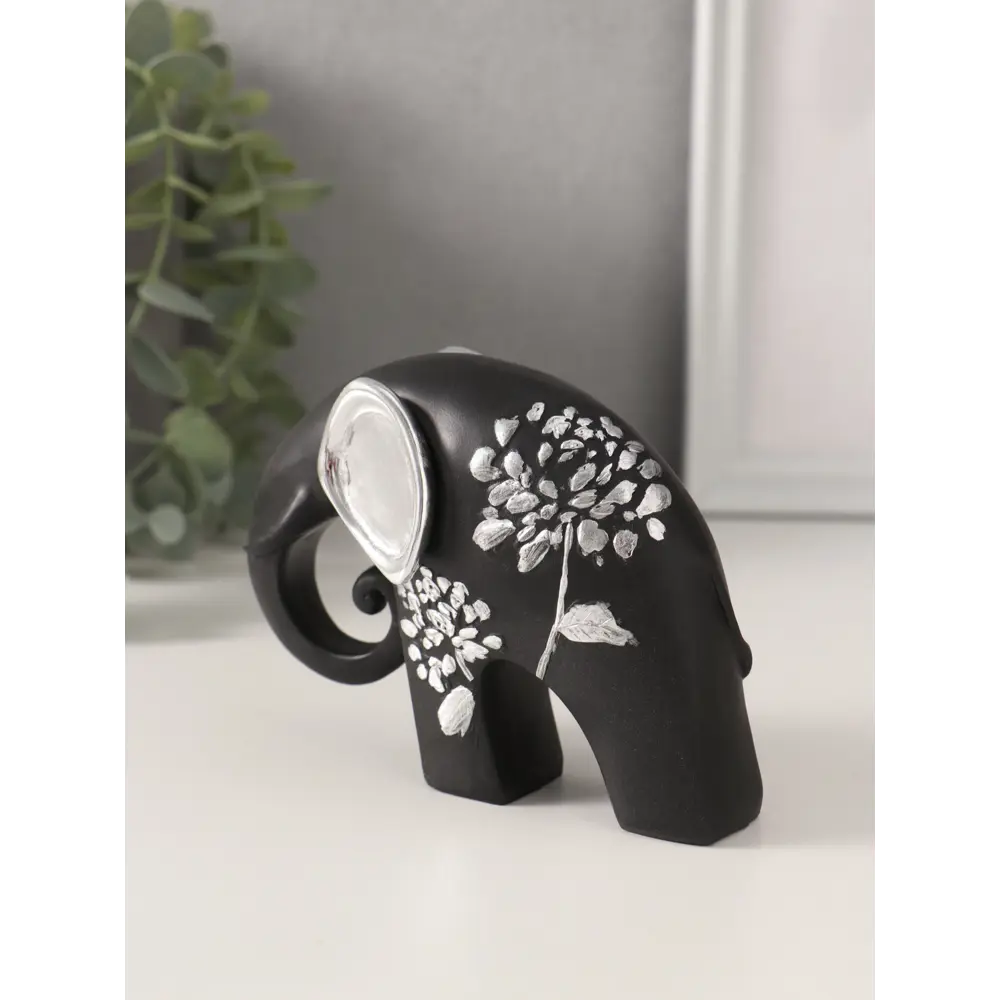 Фото 3 Сувенир полистоун Чёрный слон с серебр. ушками хобот завиток серебряный цветок 12х5х9 см 1074030