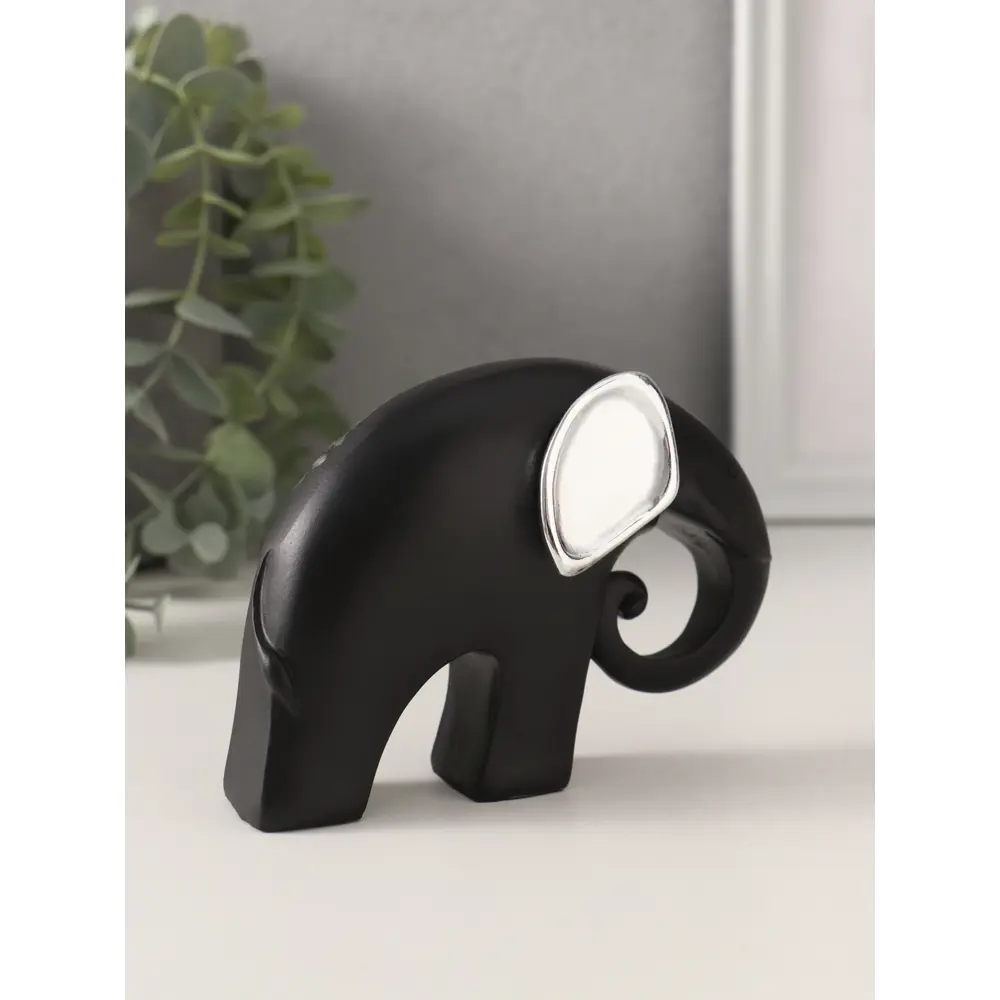 Фото 4 Сувенир полистоун Чёрный слон с серебр. ушками хобот завиток серебряный цветок 12х5х9 см 1074030