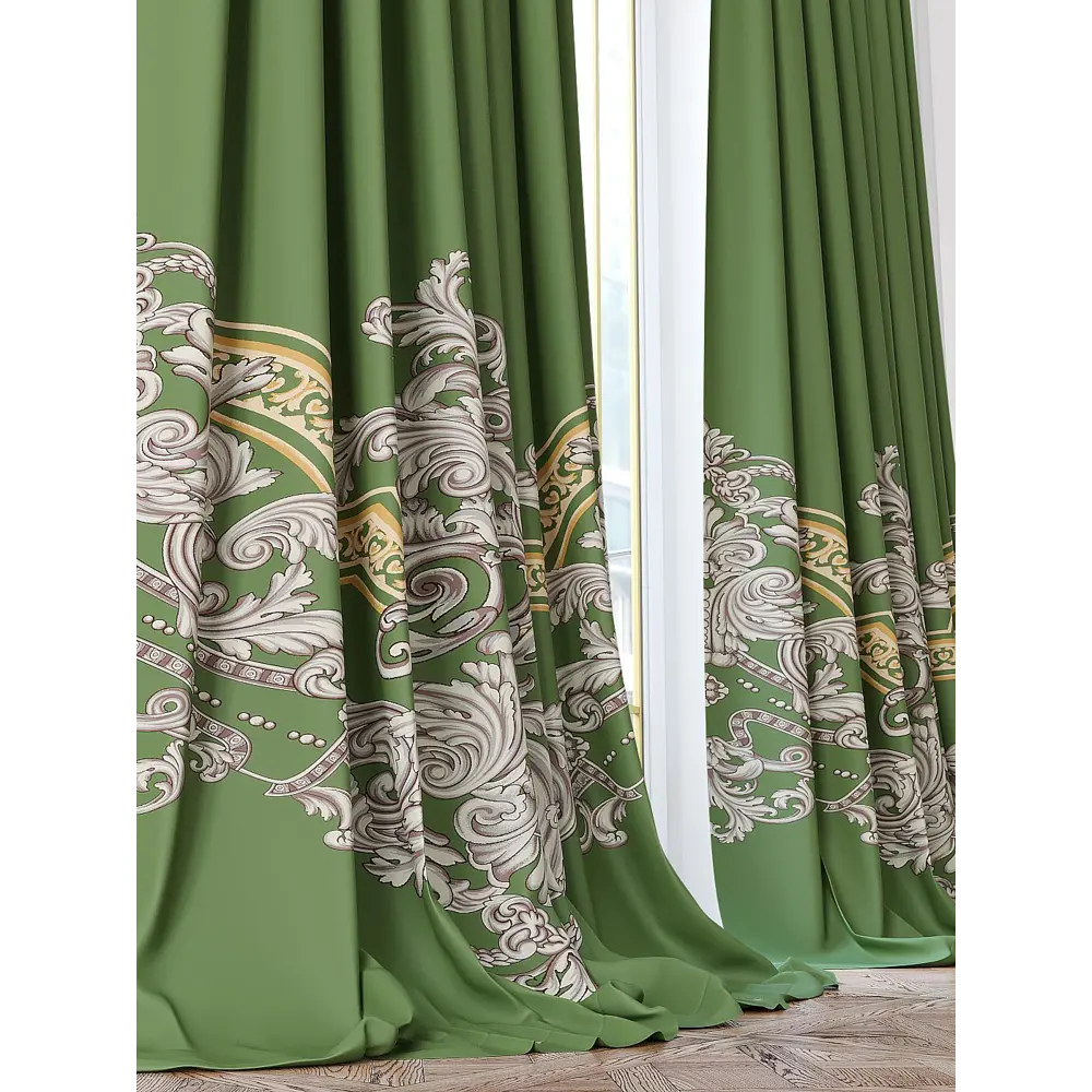 Фото 5 Комплект штор At home Базовая коллекция AT952025 на шторной ленте 280x150 см цвет зеленый