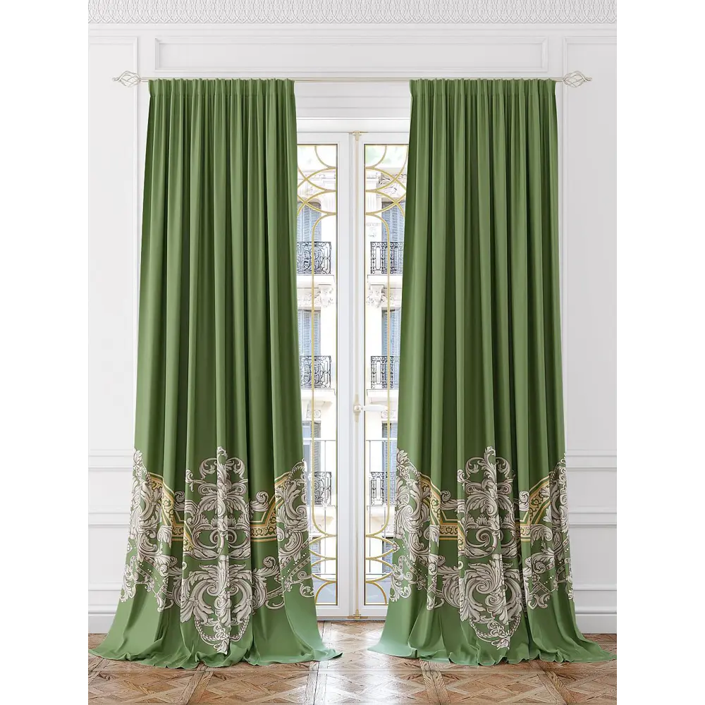 Фото 2 Комплект штор At home Базовая коллекция AT952025 на шторной ленте 280x150 см цвет зеленый