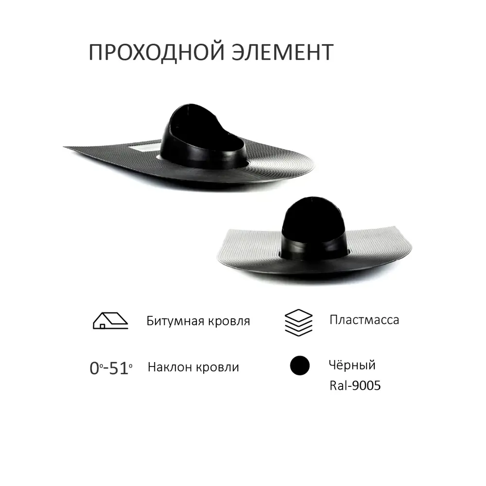 Фото 4 Комплект кровельной вентиляции Polivent (Нанодефлектор ⌀160мм/Вентиляционный выход 500мм с переходом ⌀110мм/Проходной элемент) для битумной кровли RAL 9005 чёрный Фото 4 Комплект кровельной вентиляции Polivent (Нанодефлектор ⌀160мм/Вентиляционный выход 500мм с переходом ⌀110мм/Проходной элемент) для битумной кровли RAL 9005 чёрный