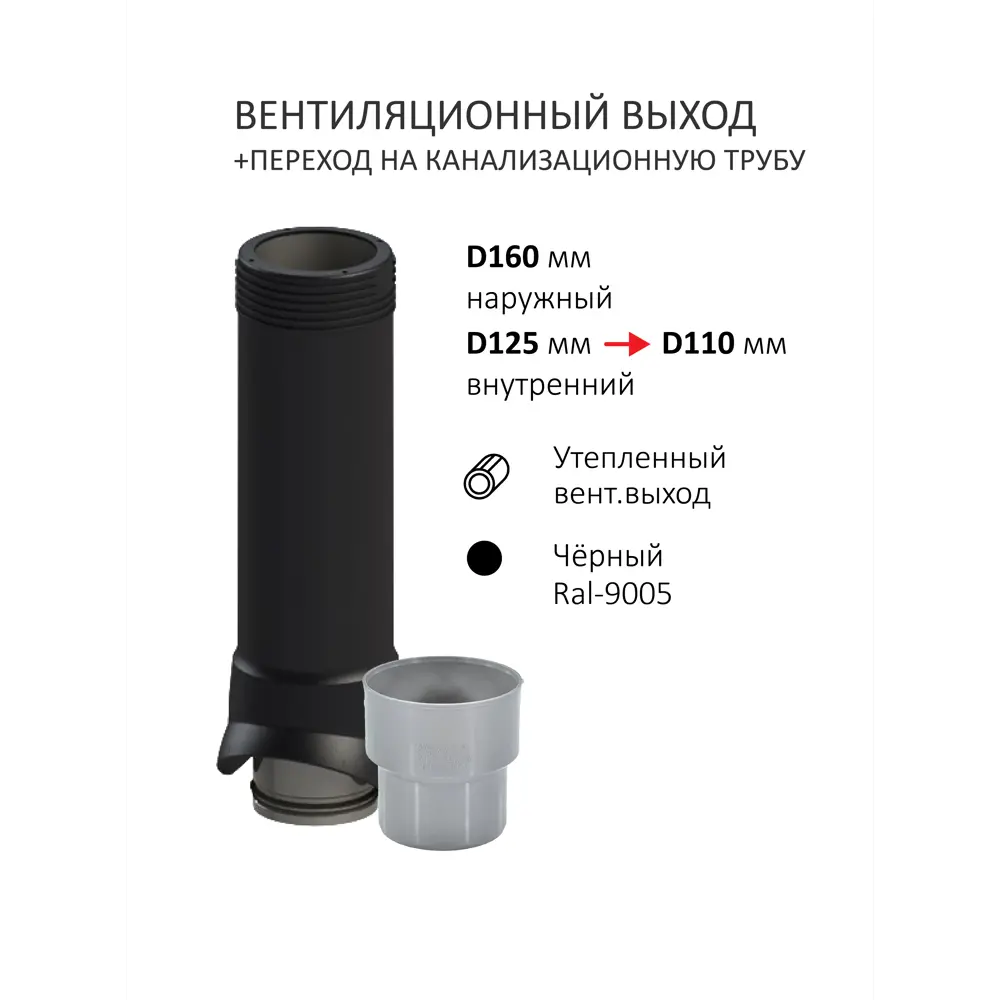 Фото Вентиляционный выход Татполимер ⌀110/160мм c колпаком ⌀160 700мм) для плоской кровли RAL 9005 чёрный Фото Вентиляционный выход Татполимер ⌀110/160мм c колпаком ⌀160 700мм) для плоской кровли RAL 9005 чёрный