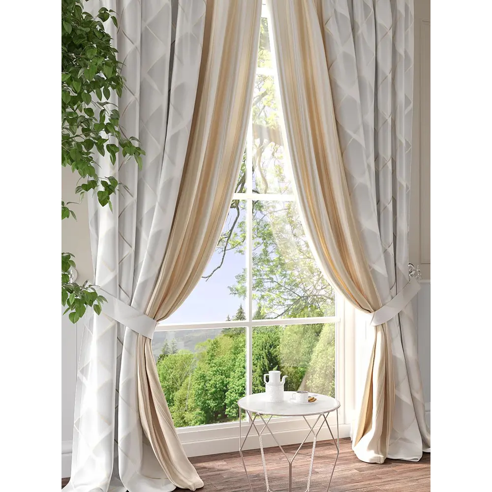 Фото 3 Комплект штор на шторной ленте AT Home Давинс 220x300 см цвет бежевый Фото 3 Комплект штор на шторной ленте AT Home Давинс 220x300 см цвет бежевый