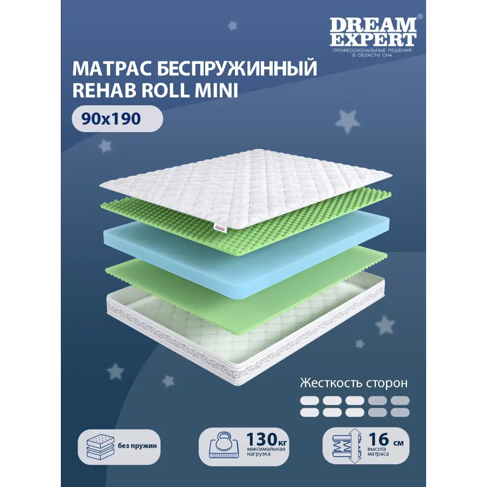 Фото Матрас Dreamexpert Rehab Roll mini DEXDE9502257 90x190x16 см беспружинный 1-спальный Фото Матрас Dreamexpert Rehab Roll mini DEXDE9502257 90x190x16 см беспружинный 1-спальный