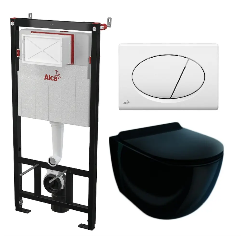 Фото Комплект инсталляция с унитазом Alcaplast 462918 цвет черный Фото Комплект инсталляция с унитазом Alcaplast 462918 цвет черный