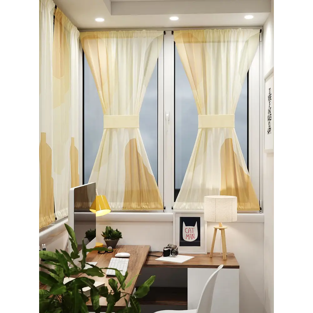 Фото 8 Тюль At home Базовая коллекция AT764174 на шторной ленте 140x100 см цвет бежевый