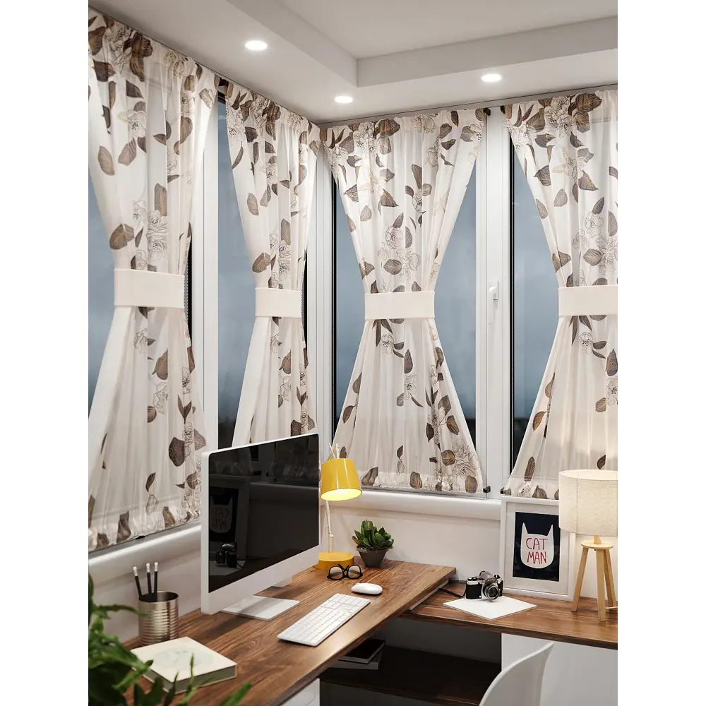 Фото 2 Тюль At home Базовая коллекция AT764004 на шторной ленте 140x100 см цвет бежевый