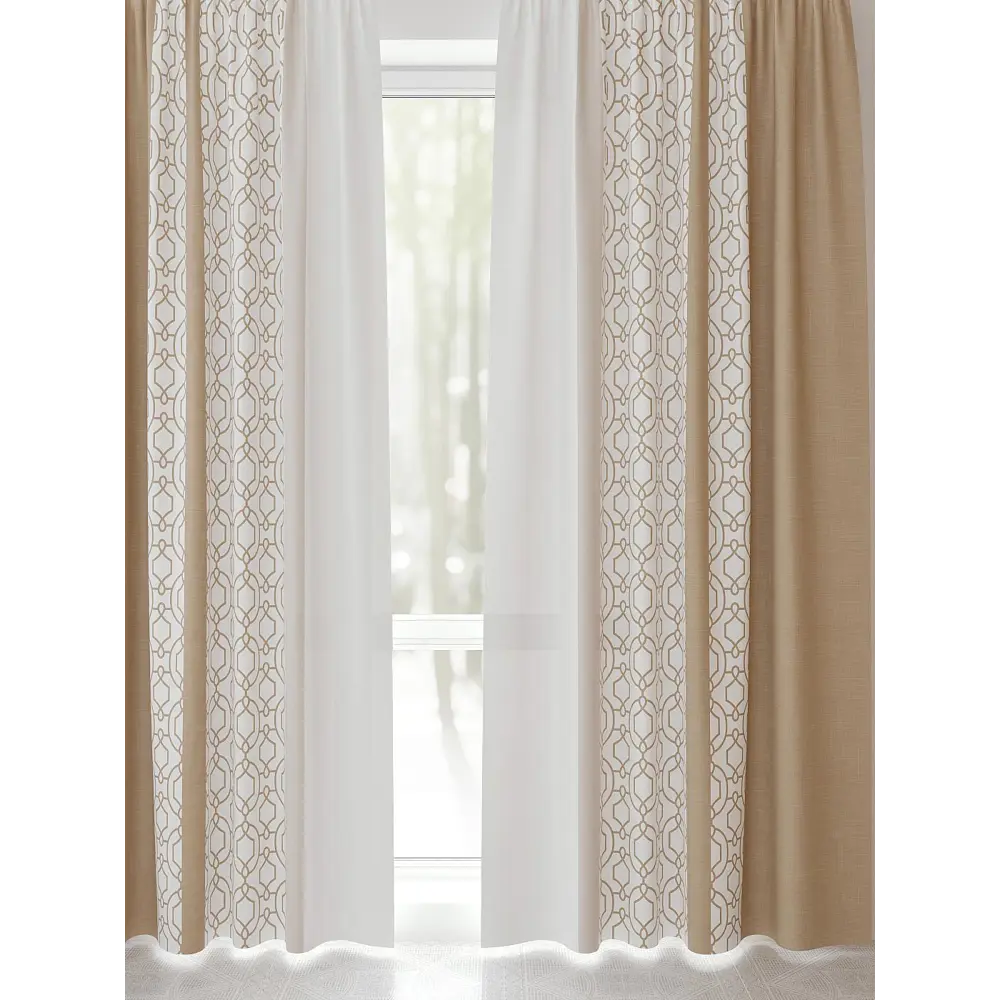 Фото 2 Комплект штор At home Базовая коллекция AT944235 на шторной ленте 230x150 см цвет бежевый