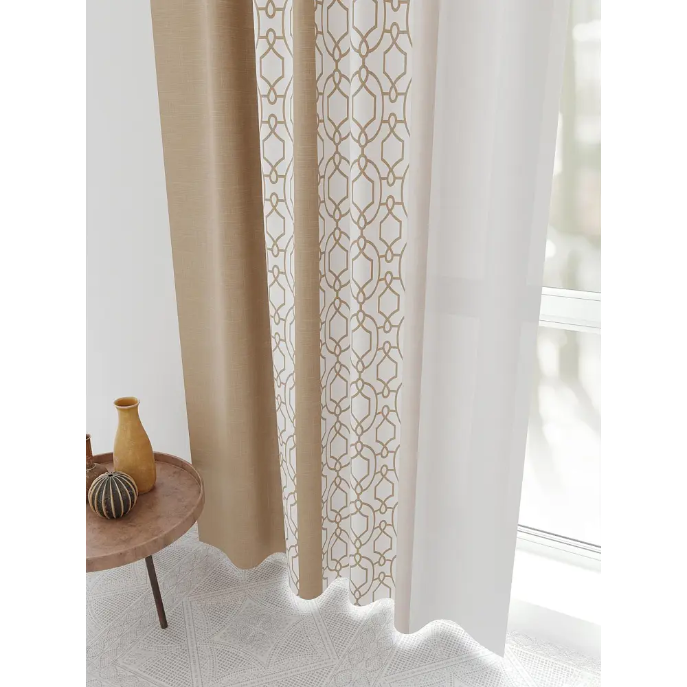 Фото 3 Комплект штор At home Базовая коллекция AT944235 на шторной ленте 230x150 см цвет бежевый