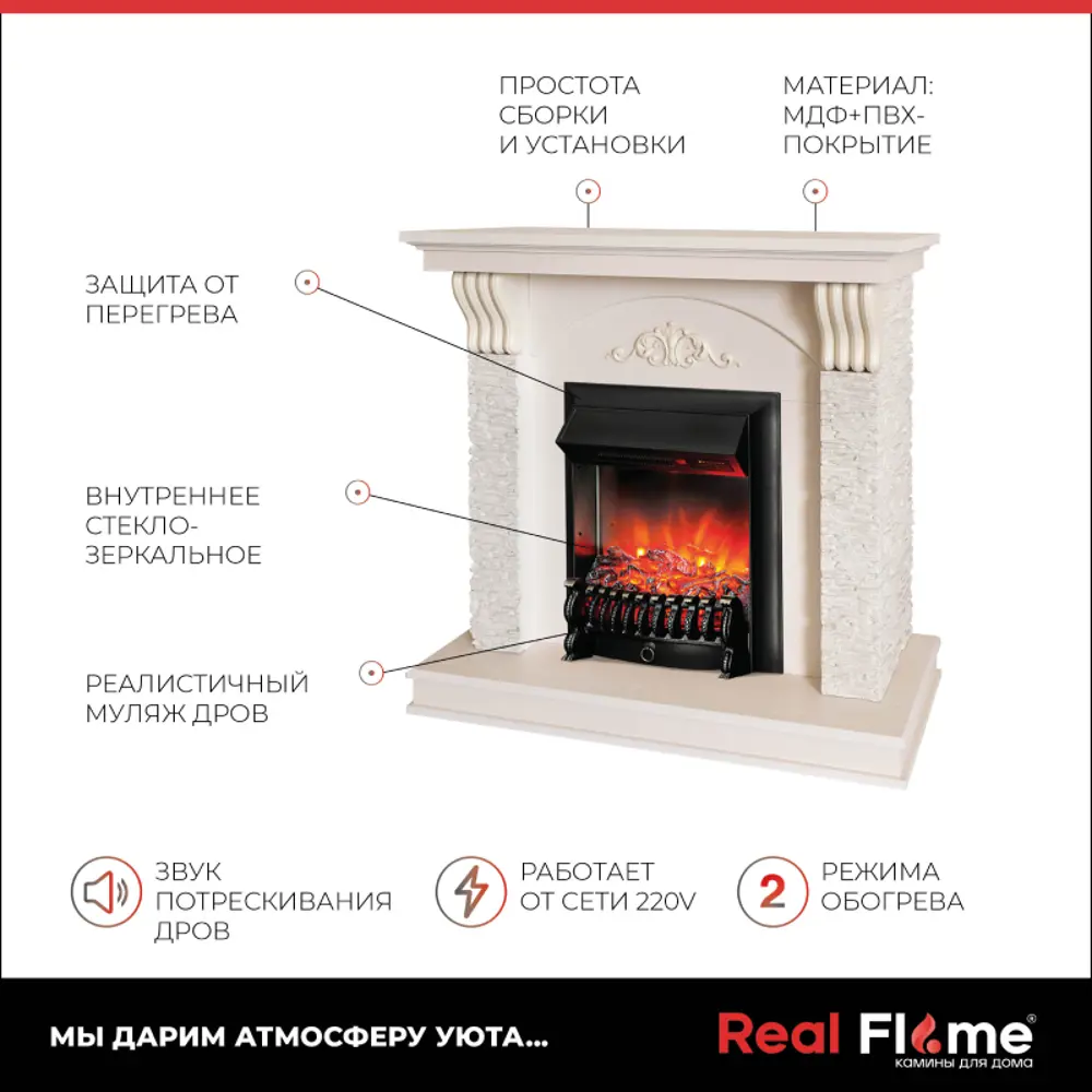 Фото 11 Каминокомплект Realflame Corfino STD/18 WT + Fobos Lux BL цвет Айвори Фото 11 Каминокомплект Realflame Corfino STD/18 WT + Fobos Lux BL цвет Айвори