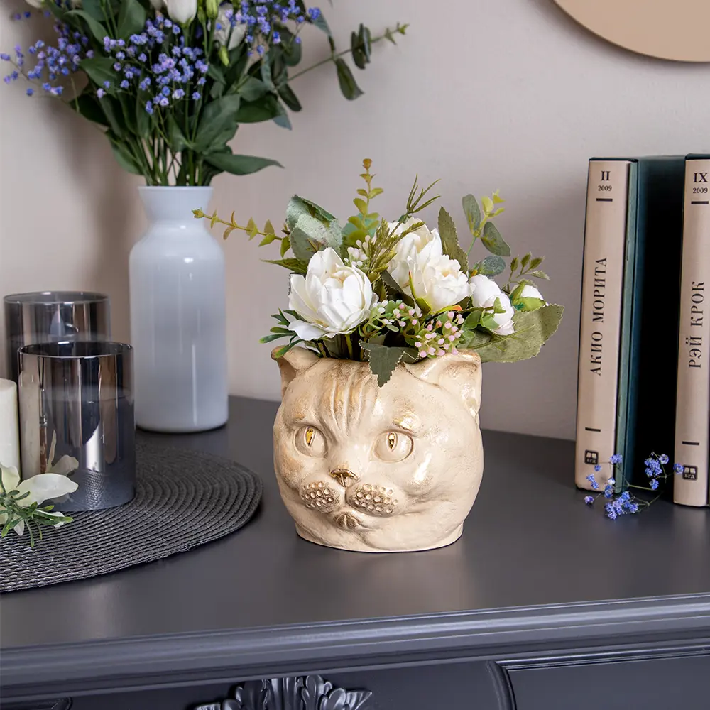 Фото 8 Декор для дома Кот Данди кремовый, кашпо для цветов