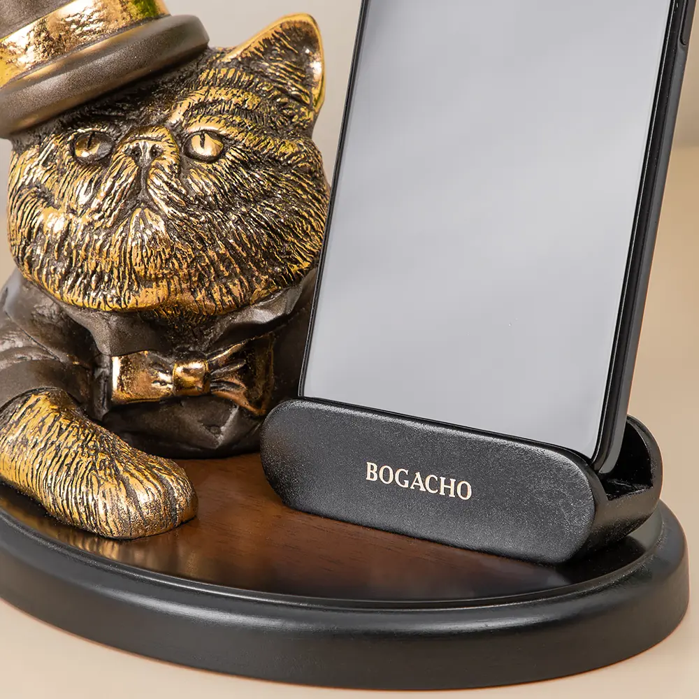 Фото 2 Статуэтка Bogacho Чеширский кот с держателем для телефона бронзовый Фото 2 Статуэтка Bogacho Чеширский кот с держателем для телефона бронзовый