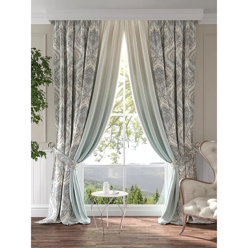 Фото Комплект штор At home Базовая коллекция AT751011 на шторной ленте 300x220 см цвет бежевый