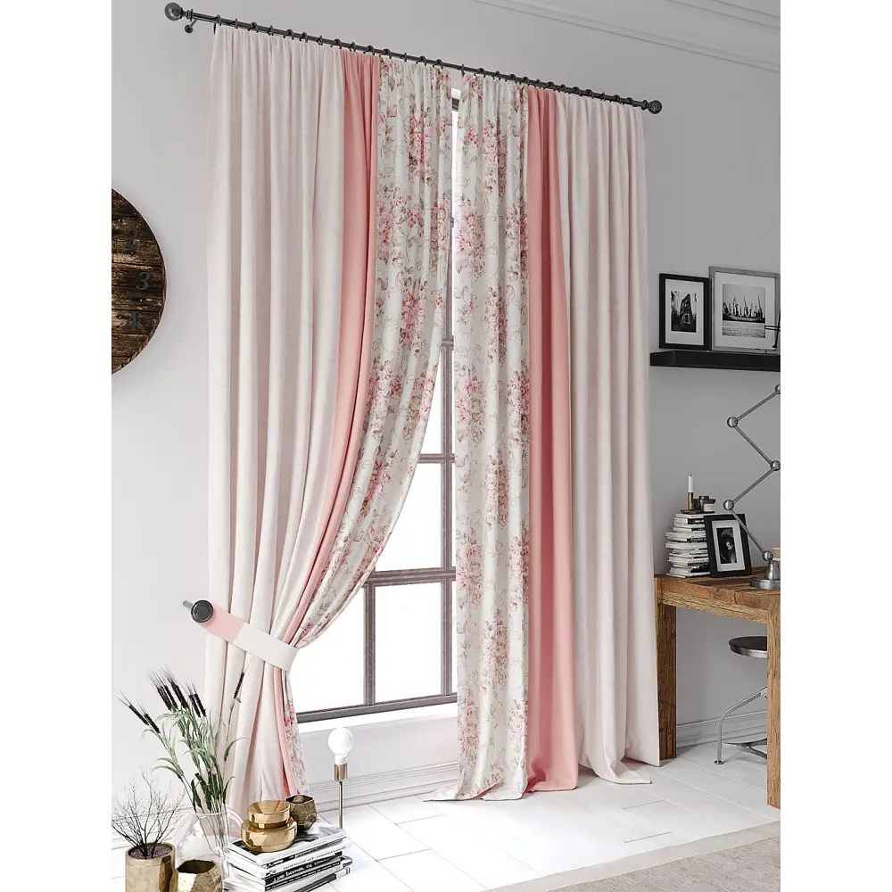 Фото Комплект штор At home Базовая коллекция AT954120 на шторной ленте 270x220 см цвет розовый