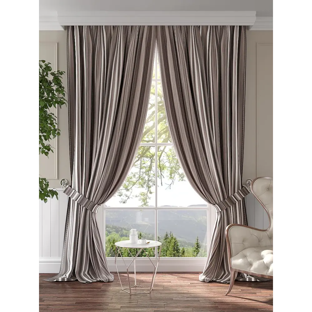 Фото Комплект штор At home Базовая коллекция AT751096 на шторной ленте 300x220 см цвет бежевый