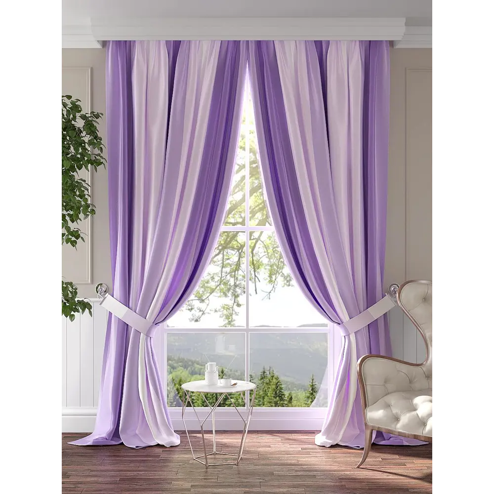 Фото Комплект штор At home Базовая коллекция AT751093 на шторной ленте 300x220 см цвет фиолетовый