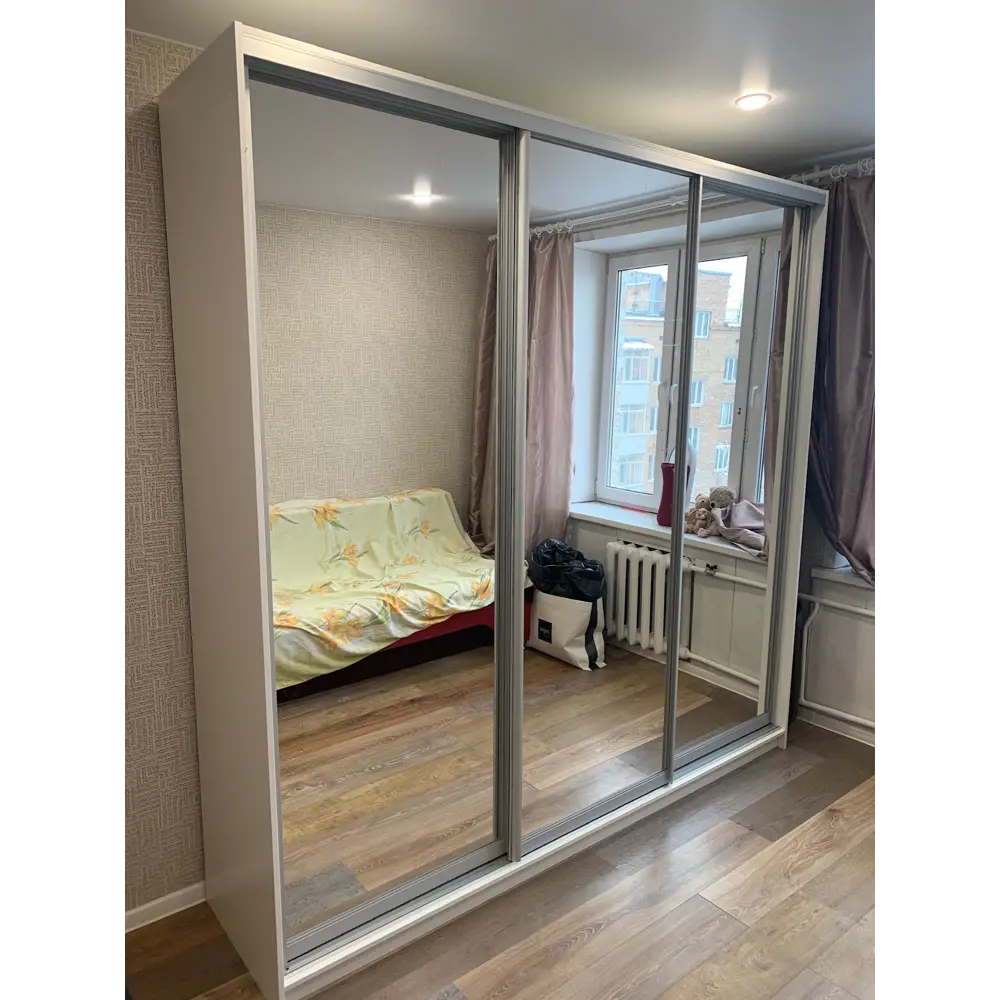 Фото 4 Шкаф-купе Клевер Атина зеркальный 240x230х50 см 9 полок лдсп цвет белый
