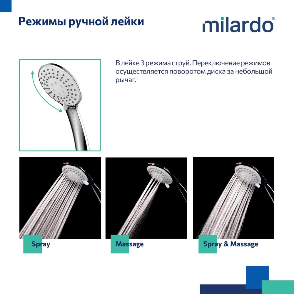 Фото 3 Лейка для душа Essential Milardo 3303F10M16 с держателем цвет хром Фото 3 Лейка для душа Essential Milardo 3303F10M16 с держателем цвет хром