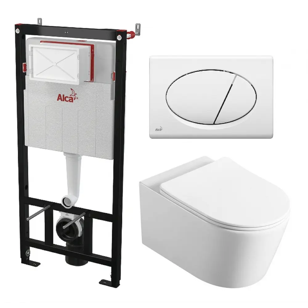 Фото Комплект 3 в 1 инсталляция AlcaPlast с унитазом Vincea Cute VT1-24 кнопка белая Фото Комплект 3 в 1 инсталляция AlcaPlast с унитазом Vincea Cute VT1-24 кнопка белая