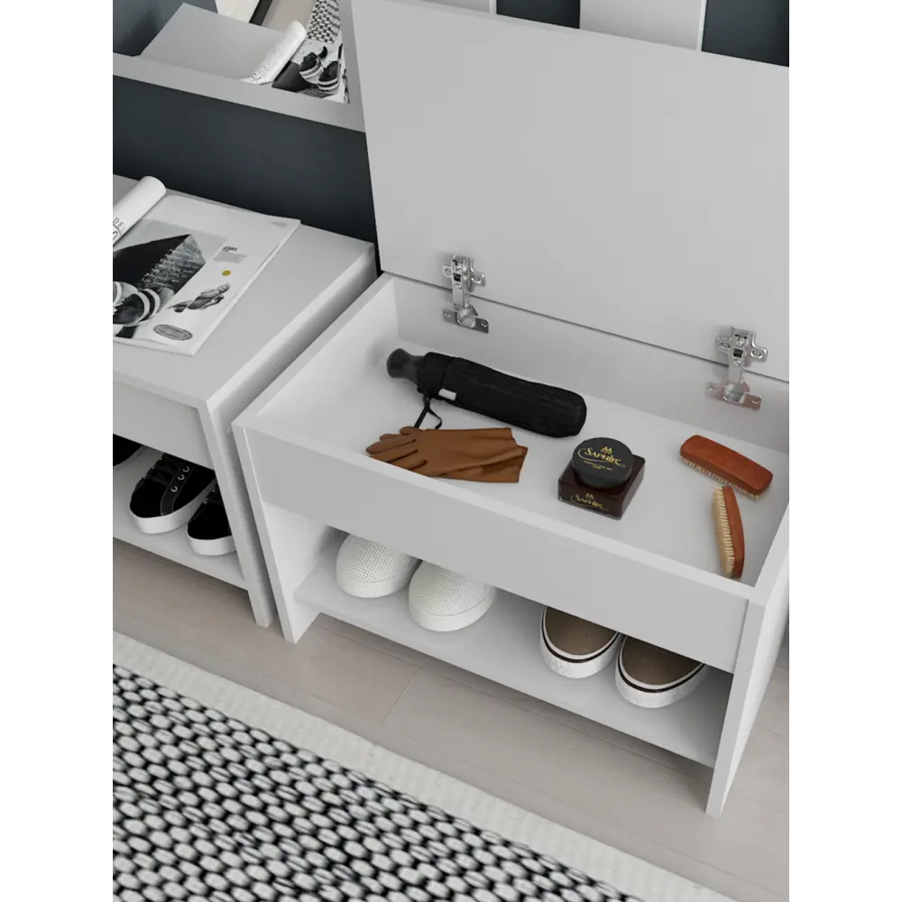 Фото 5 Банкетка Capsula mebel 60x40x35 см 2 полки ЛДСП цвет белый Фото 5 Банкетка Capsula mebel 60x40x35 см 2 полки ЛДСП цвет белый