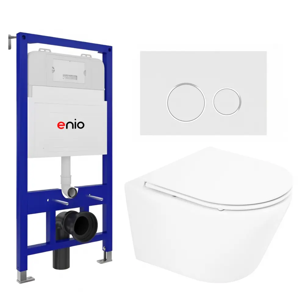 Фото Комплект 3 в 1 инсталляция Enio Tecnico с унитазом подвесным BelBagno Tre BB8001CHR/SC кнопка белая, окантовка хром Rotondo Фото Комплект 3 в 1 инсталляция Enio Tecnico с унитазом подвесным BelBagno Tre BB8001CHR/SC кнопка белая, окантовка хром Rotondo