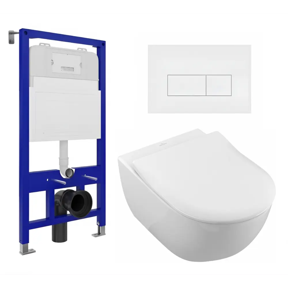 Фото Комплект 3 в 1 инсталляция Enio Tecnico с унитазом подвесным Villeroy Subway 2.0 5614R201 кнопка белая матовая Rettangolo