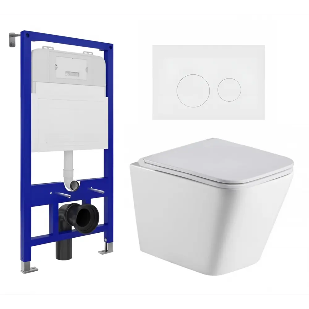 Фото Комплект 3 в 1 инсталляция Enio Tecnico с унитазом подвестным WeltWasser Gelbach GL-WT кнопка белая матовая Rotondo Фото Комплект 3 в 1 инсталляция Enio Tecnico с унитазом подвестным WeltWasser Gelbach GL-WT кнопка белая матовая Rotondo