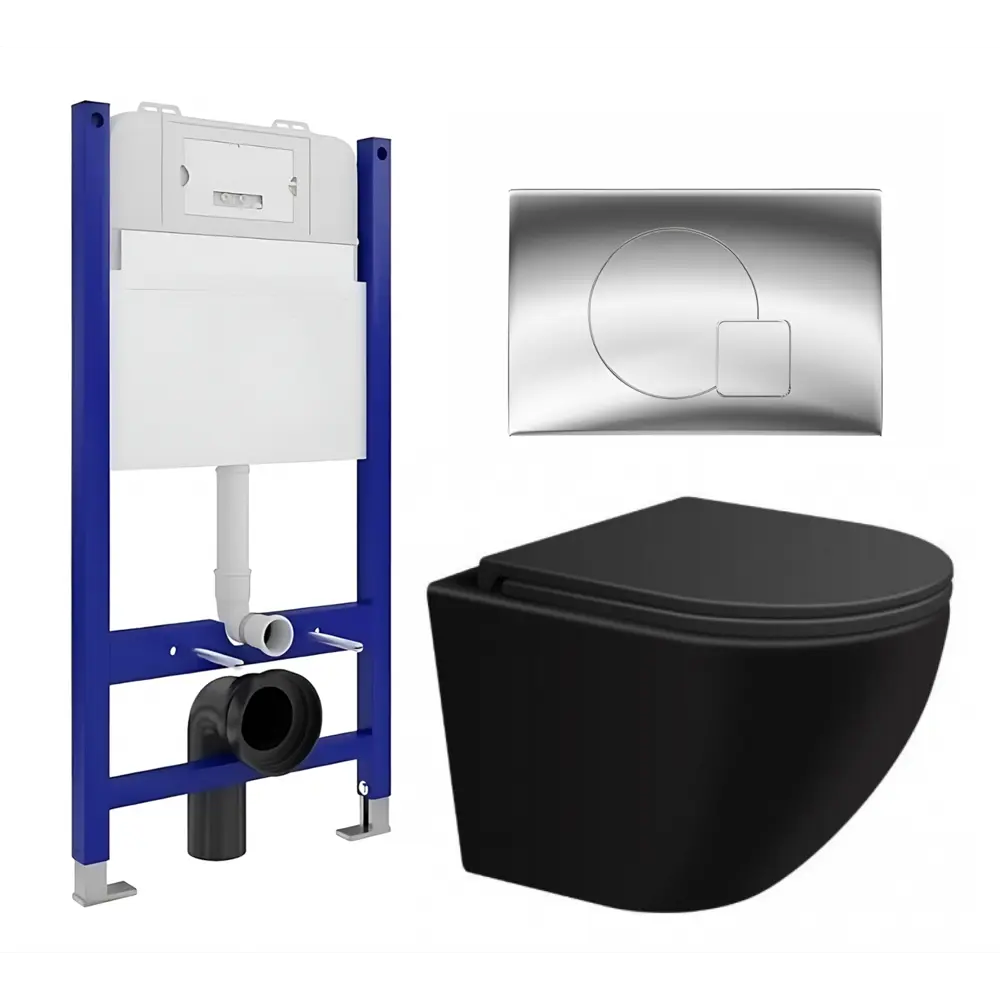 Фото Комплект 3 в 1 инсталляция Enio Tecnico с унитазом подвестным SinteSi EVI кнопка хром Geometria