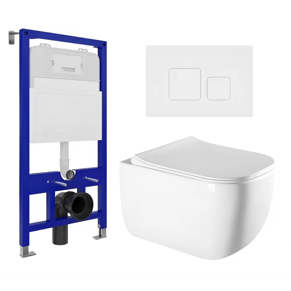 Фото Комплект 3 в 1 инсталляция Enio Tecnico унитазом Vincea Form кнопка белая матовая Cubo Фото Комплект 3 в 1 инсталляция Enio Tecnico унитазом Vincea Form кнопка белая матовая Cubo