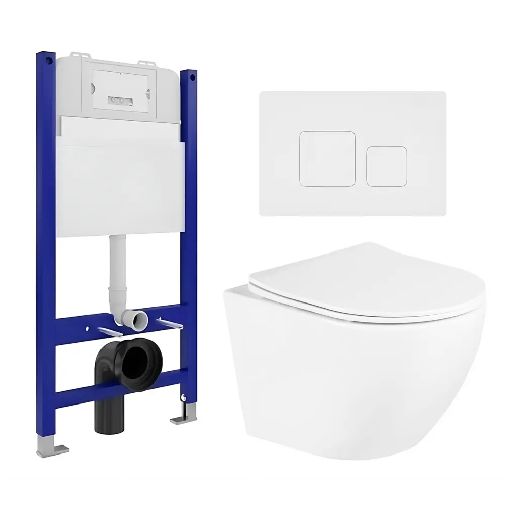 Фото Комплект 3 в 1 инсталляция Enio Tecnico с унитазом BelBagno Uno BB3105CHR/SC кнопка белая матовая Фото Комплект 3 в 1 инсталляция Enio Tecnico с унитазом BelBagno Uno BB3105CHR/SC кнопка белая матовая