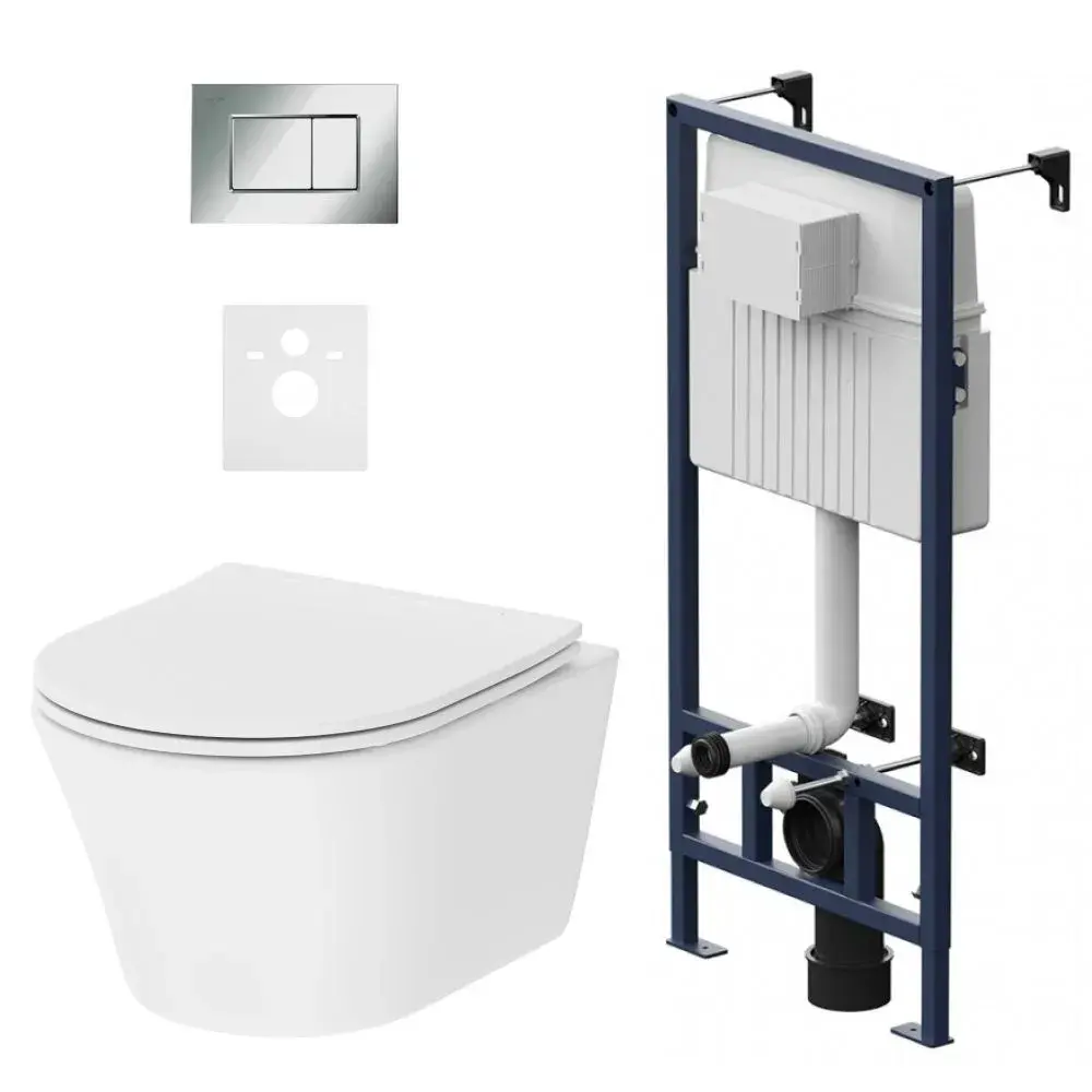 Фото Инсталляция с подвесным унитазом Damixa Venus DX16.IS40251.1702 безободковый, с сиденьем микролифт, клавиша Square глянцевый хром Фото Инсталляция с подвесным унитазом Damixa Venus DX16.IS40251.1702 безободковый, с сиденьем микролифт, клавиша Square глянцевый хром