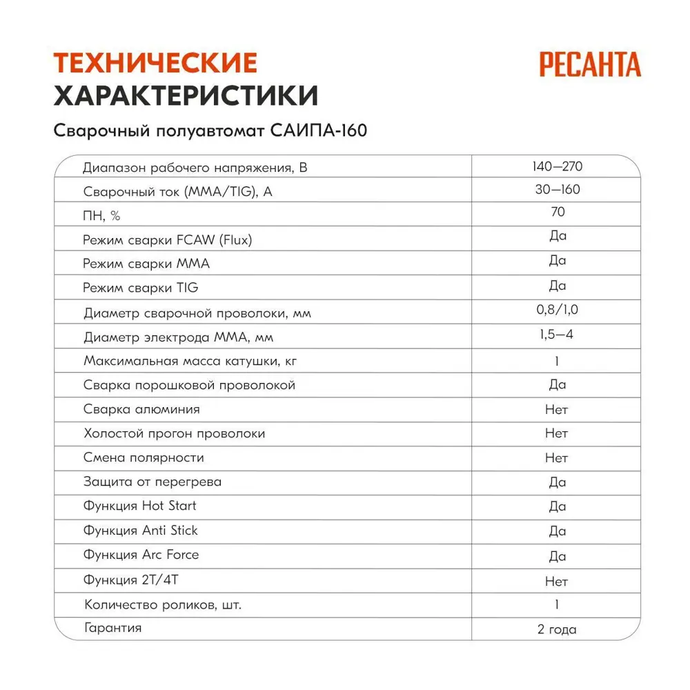 Фото 7 Сварочный аппарат инверторный Ресанта САИПА-160, 160 А, до 4 мм Фото 7 Сварочный аппарат инверторный Ресанта САИПА-160, 160 А, до 4 мм