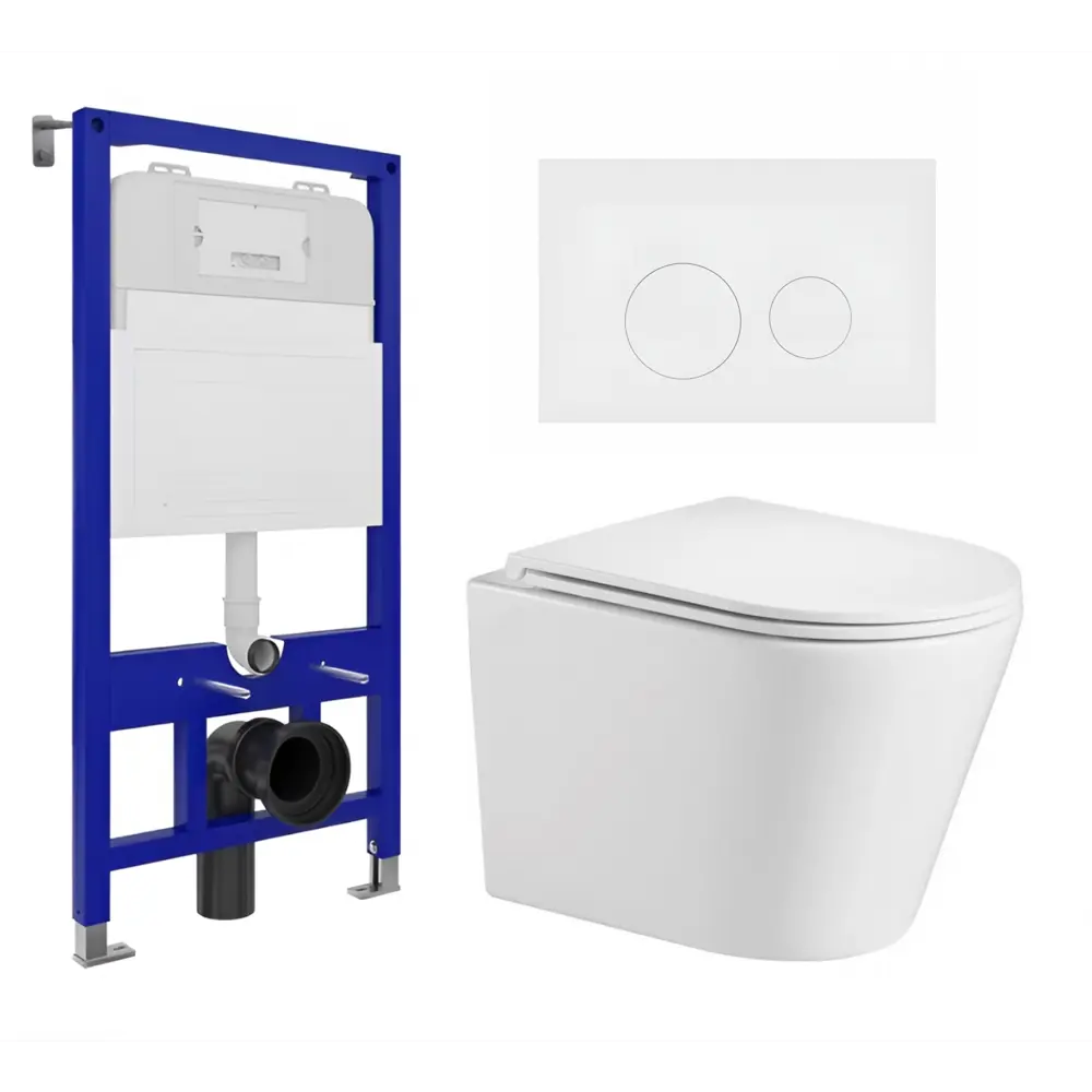 Фото Комплект инсталляции 3 в 1: инсталляция Enio Tecnico унитаз подвесной WeltWasser Salzbach GL-WT кнопка белая матовая Rotondo Фото Комплект инсталляции 3 в 1: инсталляция Enio Tecnico унитаз подвесной WeltWasser Salzbach GL-WT кнопка белая матовая Rotondo