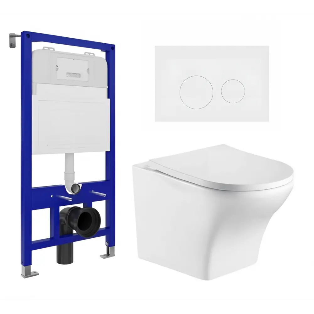 Фото Комплект инсталляции 3 в 1: инсталляция Enio Tecnico унитаз подвесной WeltWasser Odenbach GL-WT кнопка белая матовая Rotondo Фото Комплект инсталляции 3 в 1: инсталляция Enio Tecnico унитаз подвесной WeltWasser Odenbach GL-WT кнопка белая матовая Rotondo