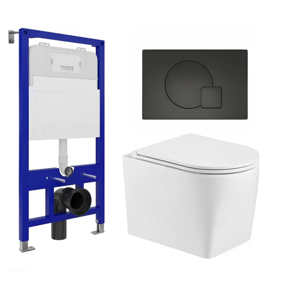 Фото Комплект инсталляции 3 в 1: инсталляция Enio Tecnico унитаз подвесной WeltWasser Nesenbach GL-WT кнопка черная матовая Geometria Фото Комплект инсталляции 3 в 1: инсталляция Enio Tecnico унитаз подвесной WeltWasser Nesenbach GL-WT кнопка черная матовая Geometria