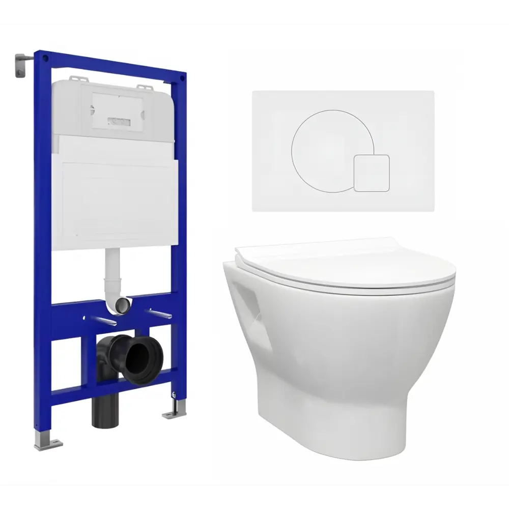 Фото Комплект инсталляции 3 в 1: инсталляция Enio Tecnico унитаз подвесной Enio Nativo EN1270551 кнопка белая матовая Geometria Фото Комплект инсталляции 3 в 1: инсталляция Enio Tecnico унитаз подвесной Enio Nativo EN1270551 кнопка белая матовая Geometria