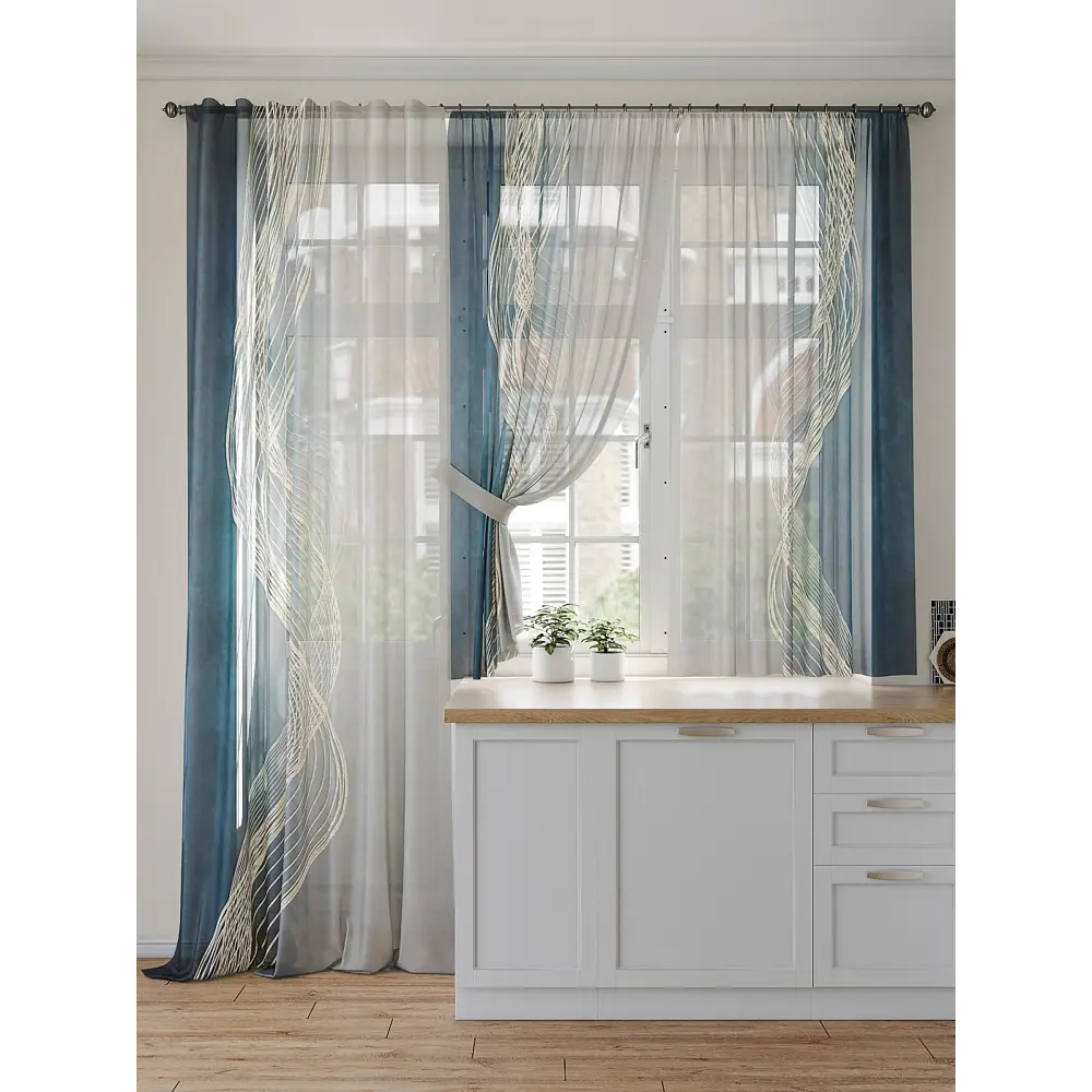 Фото 4 Тюль на ленте At Home Шенкролтис AT567023 150x250 см вуаль цвет синий Фото 4 Тюль на ленте At Home Шенкролтис AT567023 150x250 см вуаль цвет синий
