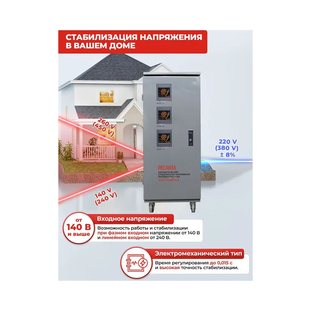 Фото 2 Стабилизатор напряжения Ресанта АСН-15000/3-Ц трехфазный 15 ВА 0-0В Фото 2 Стабилизатор напряжения Ресанта АСН-15000/3-Ц трехфазный 15 ВА 0-0В