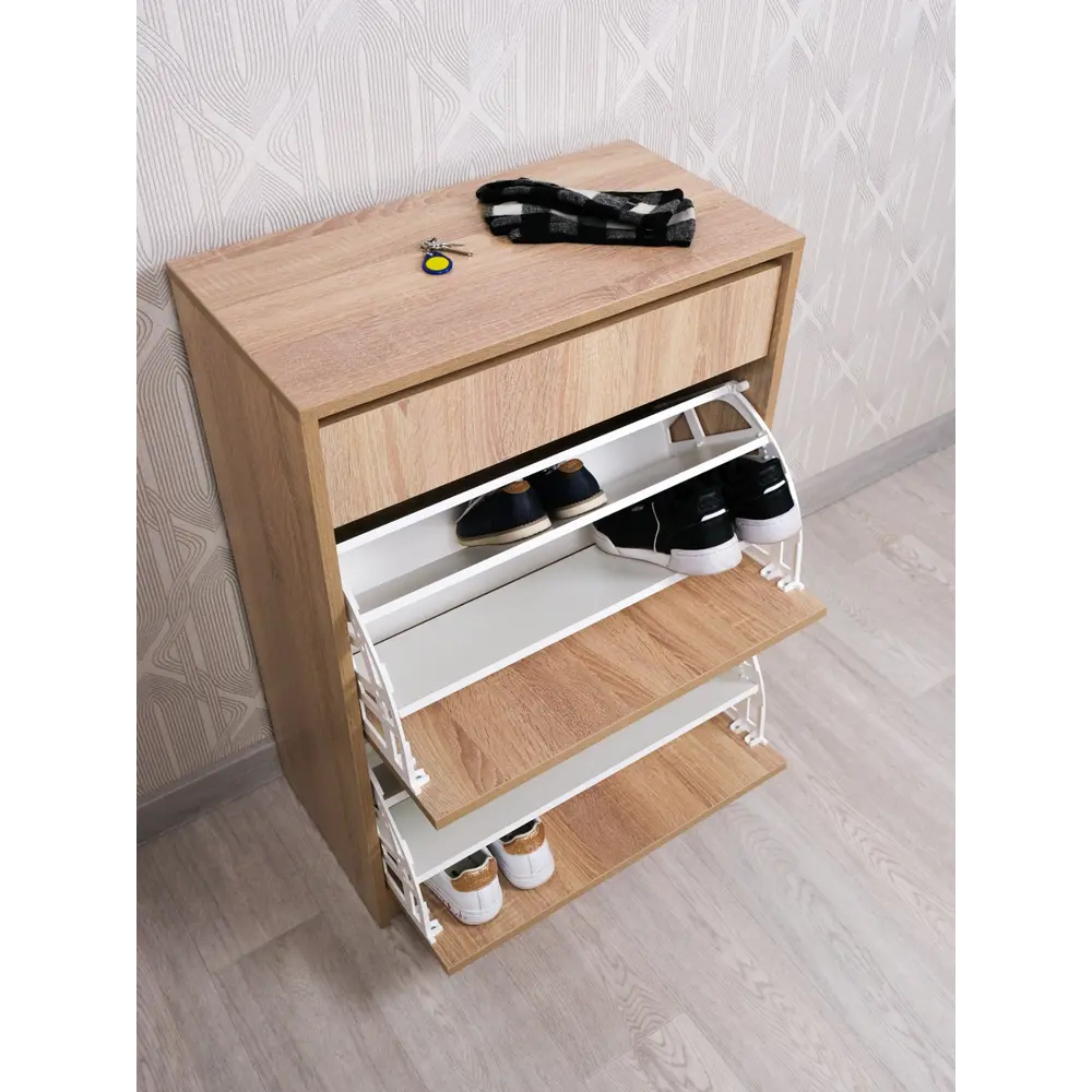 Фото 9 Обувница Puffsib А-5 61x88x32 см 4 полки ЛДСП цвет дуб сонома