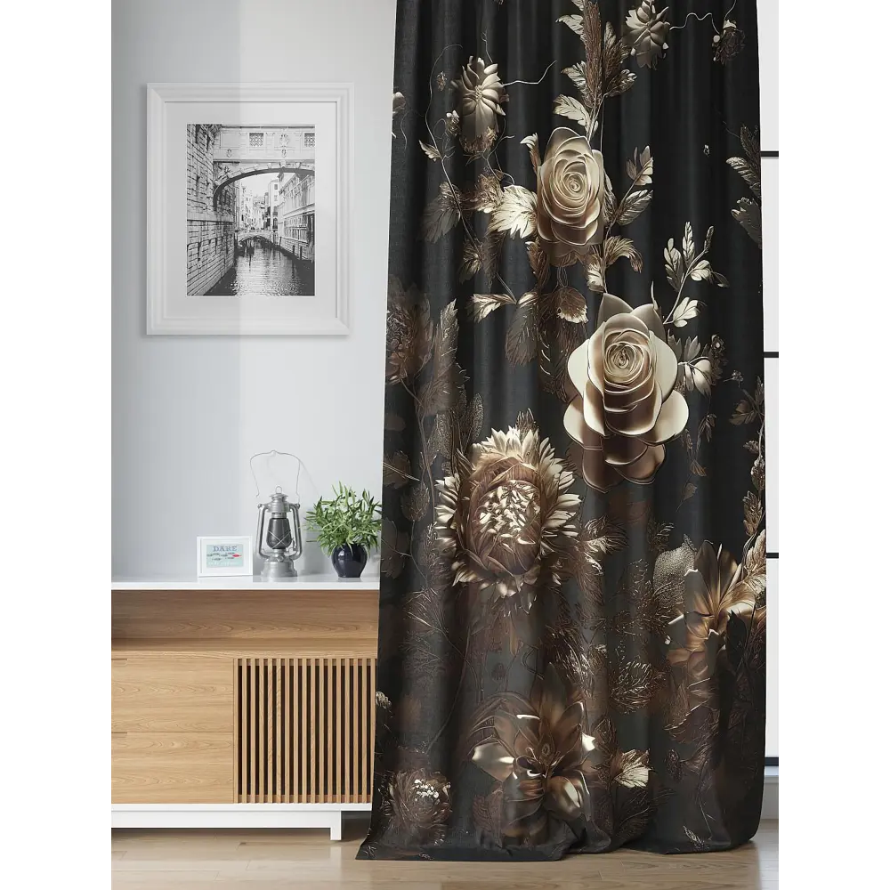 Фото 2 Комплект штор на шторной ленте Comfy Way Флорнорс 150x250 см цвет черный Фото 2 Комплект штор на шторной ленте Comfy Way Флорнорс 150x250 см цвет черный