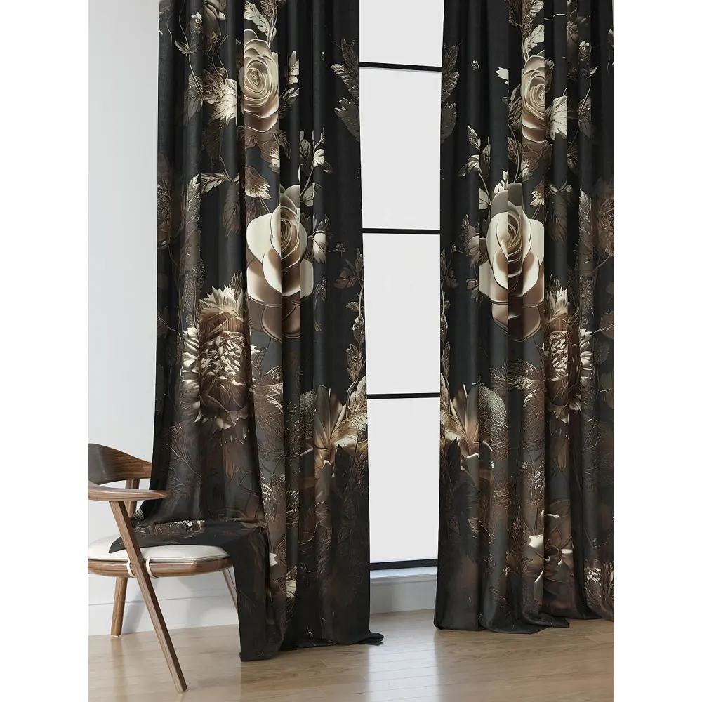 Фото 4 Комплект штор на шторной ленте Comfy Way Флорнорс 150x250 см цвет черный Фото 4 Комплект штор на шторной ленте Comfy Way Флорнорс 150x250 см цвет черный