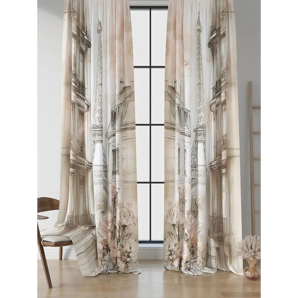 Фото Комплект штор на шторной ленте Comfy Way Лафлорс 150x250 см цвет бежевый Фото Комплект штор на шторной ленте Comfy Way Лафлорс 150x250 см цвет бежевый