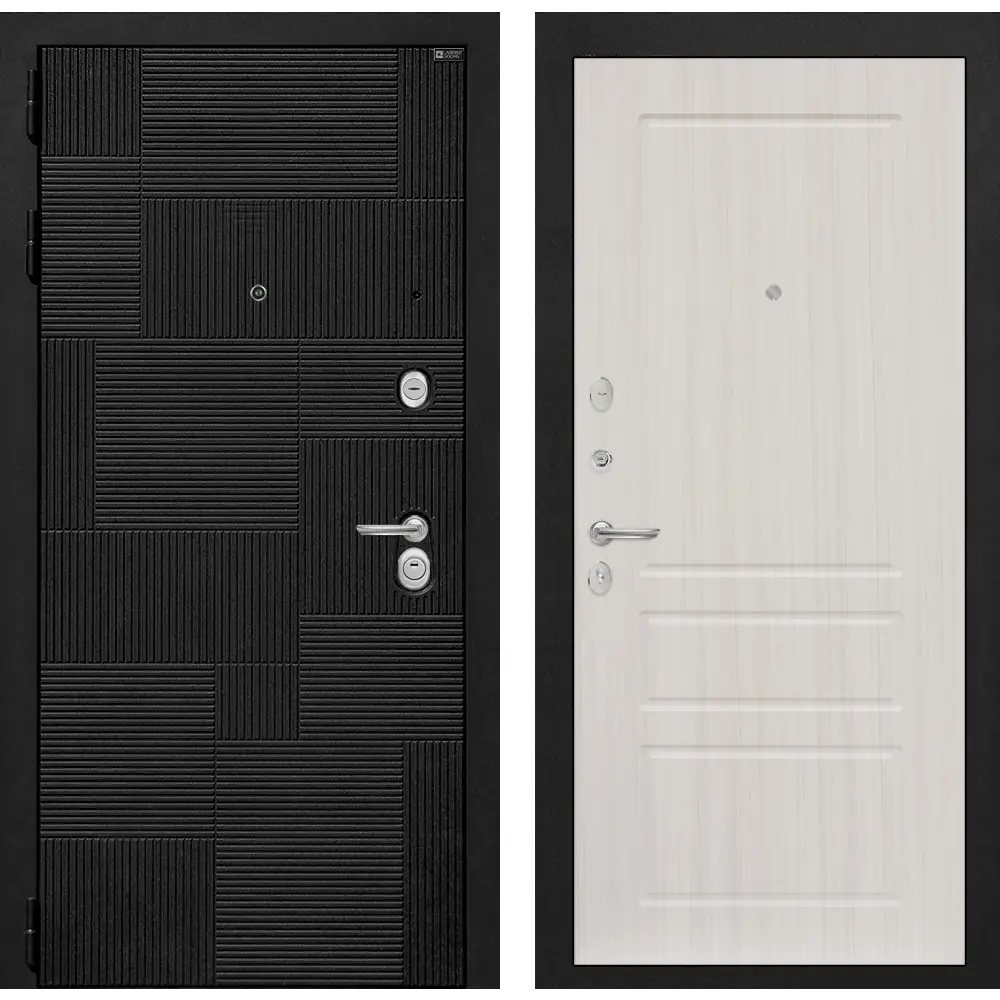 Фото Входная дверь Labirintdoors Пазл П-03 левый 205x88см сандал белый/лофт черный Фото Входная дверь Labirintdoors Пазл П-03 левый 205x88см сандал белый/лофт черный