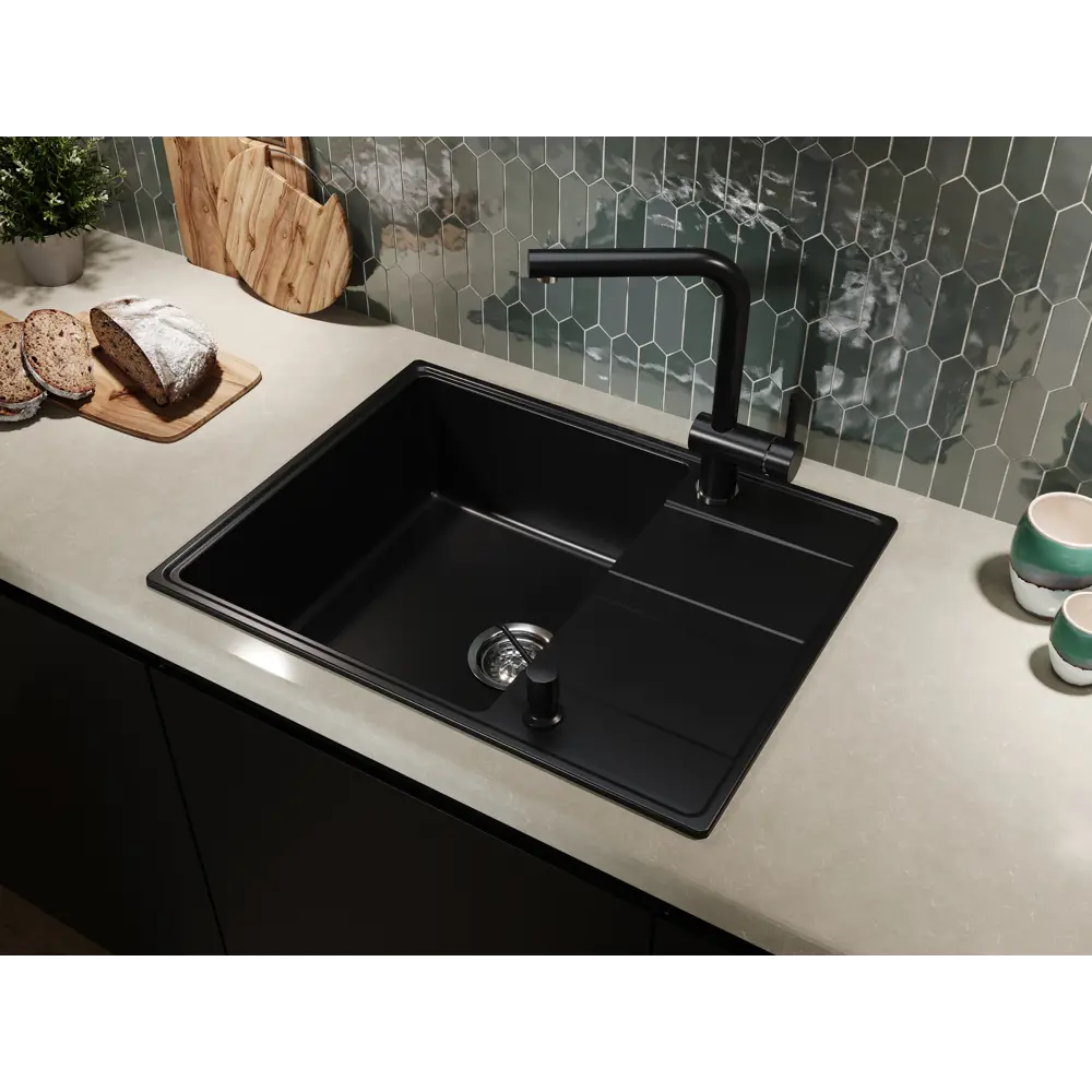 Фото 4 Мойка для кухни Grandex aqua TOPLINE 65F CARBON 45.5x38.5 см глубина чаши 18 см кварц цвет черный Фото 4 Мойка для кухни Grandex aqua TOPLINE 65F CARBON 45.5x38.5 см глубина чаши 18 см кварц цвет черный