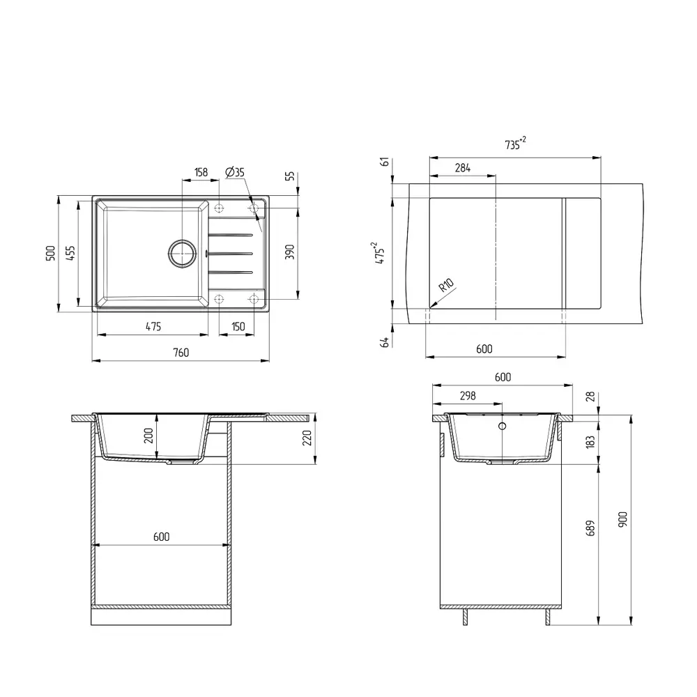 Фото 4 Мойка для кухни Grandex aqua TOPLINE 76F ARCTIC 45.5x47.5 см глубина чаши 20 см кварц цвет белый Фото 4 Мойка для кухни Grandex aqua TOPLINE 76F ARCTIC 45.5x47.5 см глубина чаши 20 см кварц цвет белый