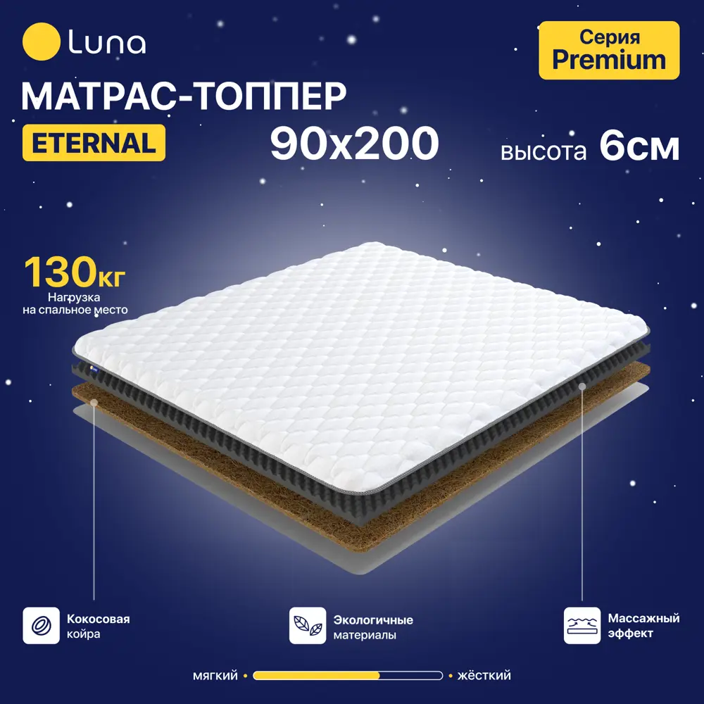 Фото Топпер Luna Eternal 4640216428456 90x200x6 см беспружинный 1-спальный Фото Топпер Luna Eternal 4640216428456 90x200x6 см беспружинный 1-спальный